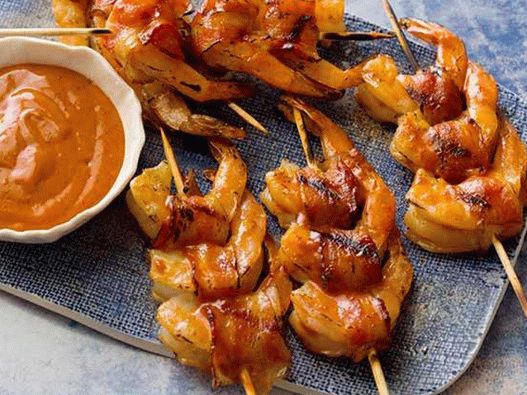 Fotografija jela - škampi umotani u slaninu, u glazuru sa roštilja