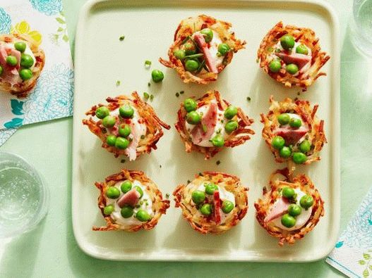 Gnijezda krumpira sa zelenim graškom, šunkom i krem   sirom