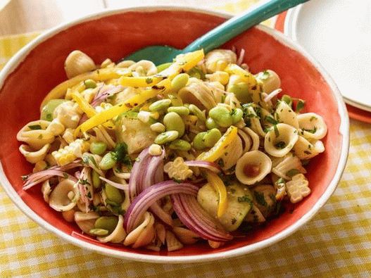 Fotografija jela - salata od tjestenine Orecchiette s povrćem, kukuruzom i pasuljem