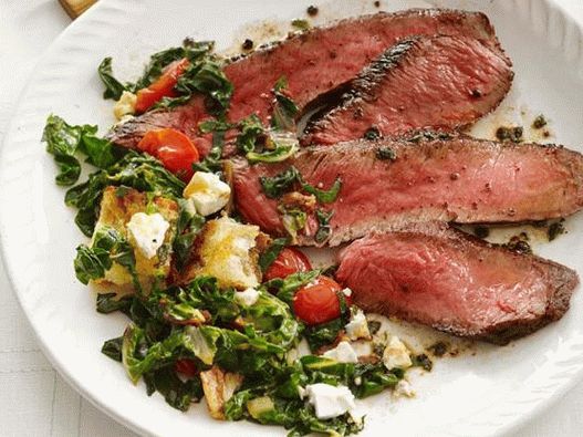 Prženi biftek sa salatom od blitva